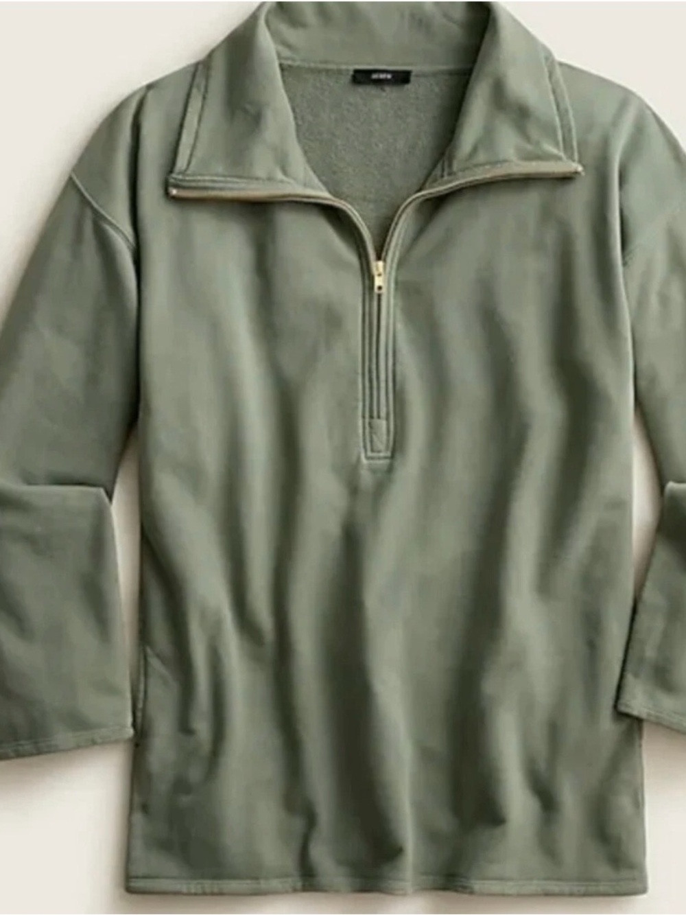 J.Crew University Terry Long Half-Zip Tunic Olive Green Sweatshirt